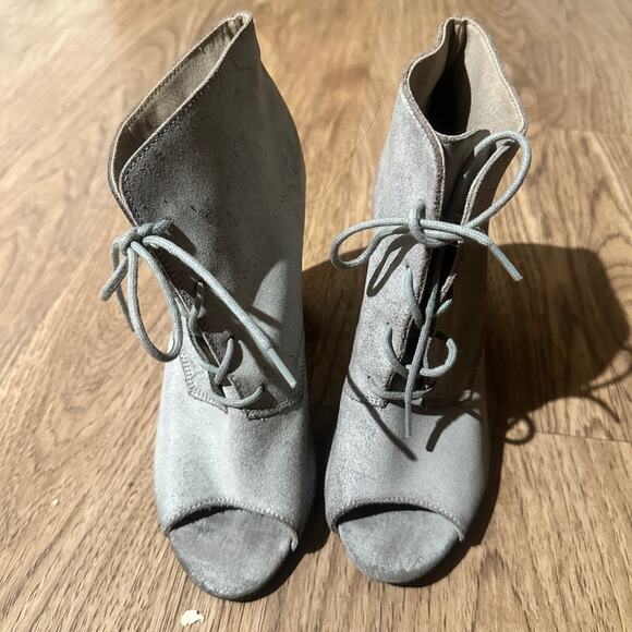 🍷ASOS grey open toe heeled ankle booties size 5 - Picture 3 of 8